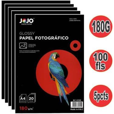 Imagem de Papel Fotográfico Glossy 180g JOJO A4 100 Folhas Impressão Jato de Tin