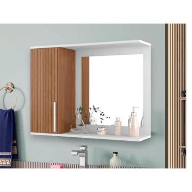 Imagem de Armario Espelheira Banheiro Space Com Porta (Branco/Ripado)