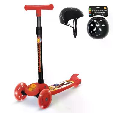 Imagem de Patinete Dobrável 3 Rodas 30Kg Led Homem Ferro + Capacete - Etilux