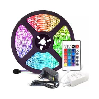 Imagem de Fita de Led RGB 5050 Rolo 5 Metros Com Controle Remoto e Fonte Bivolt 16 cores A Prova Dagua Mangueira de Led Perfil de Led Embutir Para Decoração PREMIUM MR UTILITY