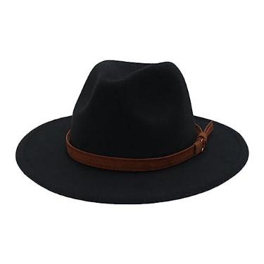 Imagem de Dynwave Chapéu Fedora de feltro Chapéu Panamá Aba larga Confortável engrossado Unissex Retro Jazz Hat Chapéu de feltro para palco de casamento Acessório para, PRETO