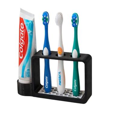 Imagem de Suporte preto para escovas de dentes com porta dentifricio - RELET