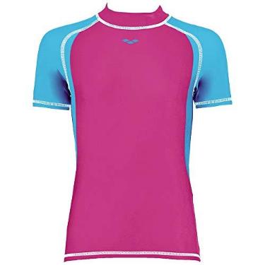 Imagem de Arena Camiseta Proteção UV Infantil Manga Curta Rosa e Azul Turquesa Tam 12-13