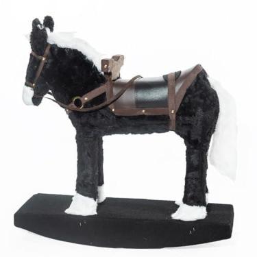 Imagem de Cavalinho de Balanço Spirit Preto Madeira Pelúcia Antialérgica Grande Realístico com Sela e estribo Equilíbrio