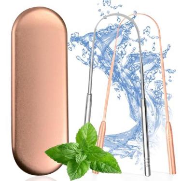 Imagem de Raspador de Língua em Aço Inoxidável com 2 Unidades e Estojo | 2 Raspadores de Língua Reutilizáveis com Estojo de Viagem, para Limpeza Prática da Língua e Higiene Oral