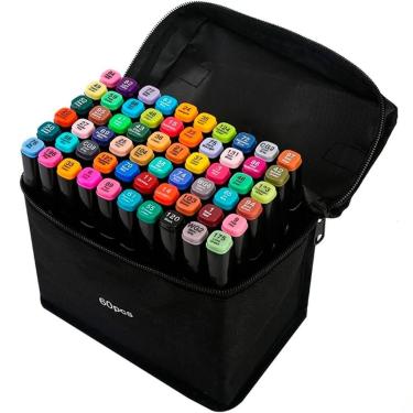 Imagem de Kit Canetinha 60 Unidades Estojo Desenho Profissional - GENZO