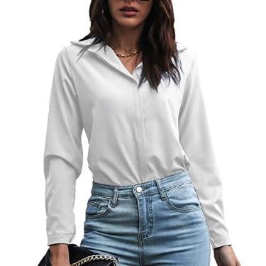 Imagem de Blusa Feminina, Decote Em V Manga Comprida Blusas Casuais Femininas, Lavável na Máquina, Cor Pura para o Dia a Dia (L)