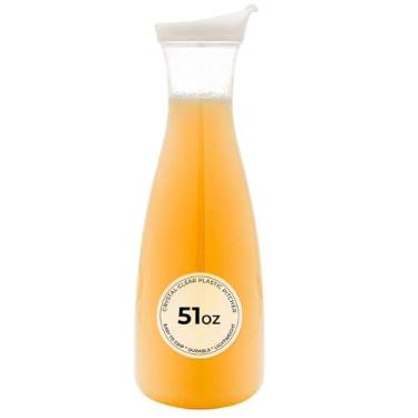Imagem de Restaurantware Bar Lux Jarra de suco de 1,5 ml, 1 jarra de Mimosa à prova de estilhaçamento, com tampa e pescoço estreito, garrafa de água de plástico transparente, borda larga para servir chá gelado