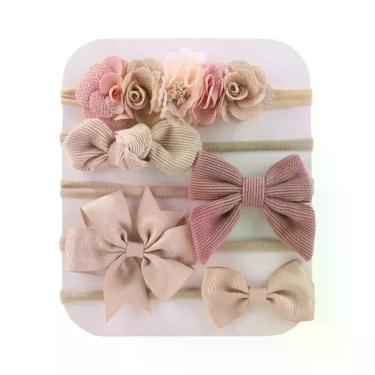 Imagem de Faixas De Cabelo De Nylon Com Laço Elástico Para Bebê Menina, 5 Peças/