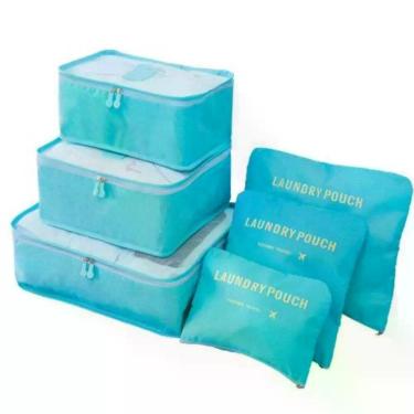 Imagem de Organizador De Mala 6 Pçs Necessaire Viagem Bolsa Saco Azul Claro - GR