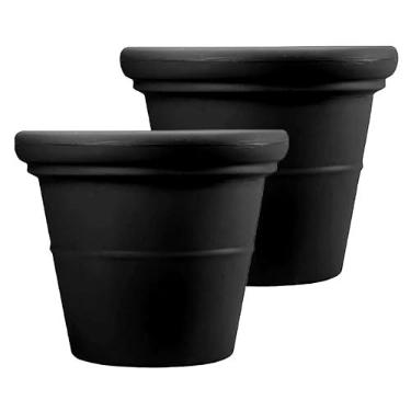 Imagem de The HC Companies Vaso redondo extra grande de 50 cm - Vaso de plástico decorativo de borda enrolada resistente ao clima com drenagem para uso interno e externo, preto (pacote com 2)