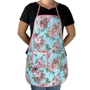 Imagem de Avental De Cozinha Plastificado Floral Azul  - Recanto da Costura