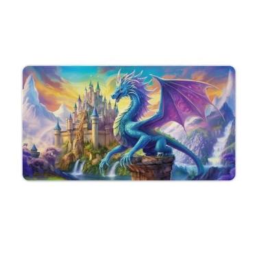 Imagem de ANMOGID Tapete de mouse grande para mesa acessórios de computador organizadores de escritório para jogos suprimentos de decoração essenciais almofadas de teclado para mesa borracha dragão castelo roxo