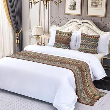 Imagem de Cachecol de cama de hotel, malha, macio, moderno, proteção de cama com borlas, colcha simples, decorativa, quarto, confortável, toalha de cama para solteiro, queen, tamanho king, vermelho||50 x 210 cm