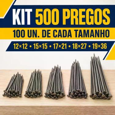 Imagem de Kit 500 Pregos 12x12 15x15 17x21 18x27 19x36 Para Madeira - Global Bra