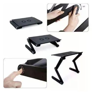 Imagem de Suporte De Cama Sofá Para Notebook Preto Mesa Dobrável em Alumínio Res
