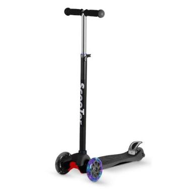Imagem de Patinete Infantil Unissex Dobrável e Ajustável 4 Rodas Com Luzes Em Led Até 70kg Azul/Preto/Rosa (Preto)