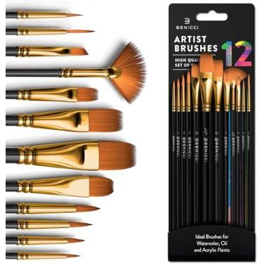 Imagem de Conjunto de 12 pincéis de pintura para artistas profissionais - Kit de pincéis para crianças, adultos fabuloso para tela, aquarela e tecido - para iniciantes e profissionais - Ótimo para pintura com