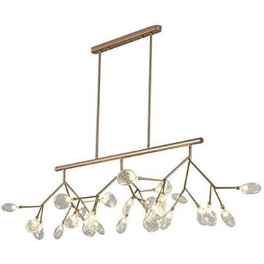 Imagem de Lustre Nordic Branch Sputnik, Lustre contemporâneo retangular Firefly com 27 lâmpadas de vidro transparente e LED G4 policromático para iluminação interna de ilha de sala de jantar, dourado,