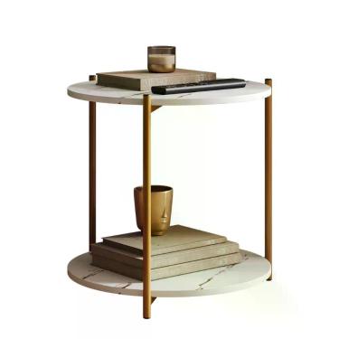 Imagem de Mesa Lateral Redonda G7001 Com Pés De Metal Marmore Branco/dourado Marmore Branco/dourado