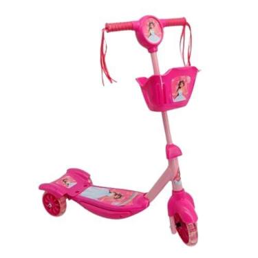 Imagem de Patinete Princesas com Cesto para Meninas Luz LED Toca Musica 3 Rodas