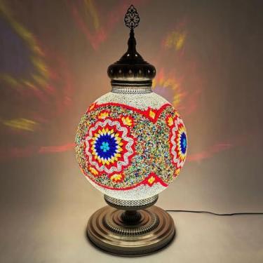 Imagem de Abajur turco, abajur de mesa de chão grande com mosaico, cúpula de abajur marroquina artesanal antiga boêmia vintage, luminária de chão Tiffany, abajur de cabeceira com vitral, vermelho