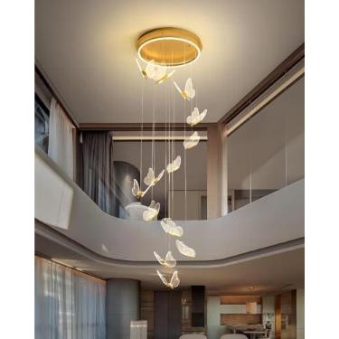 Imagem de Lustres de LED para Hall de Entrada, Sala de Estar, Pé Direito Alto, Lustre de Acrílico em Formato de Borboleta, Luminária Pendente Grande para Teto, Luminária Moderna para Sala de Jantar, C