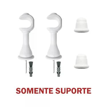 Imagem de Kit Varão para Cortina Simples 2 e 00m 19mm com Ponteira e Suporte Somente Acessórios Branco OEM