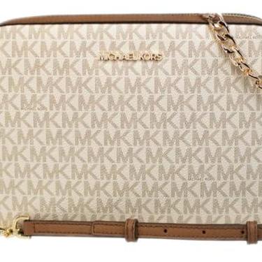 Imagem de Michael Kors Bolsa tiracolo com logotipo grande East West Jet Set, Baunilha, Large