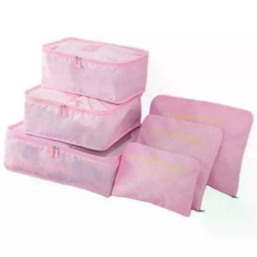 Imagem de Kit Organizador para Malas de Viagem Kangur 2856 6 em 1 com Necessaire e Porta Roupas Rosa