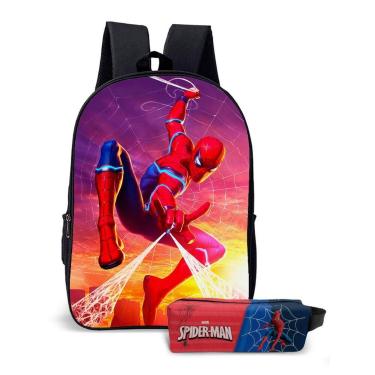 Imagem de Kit Mochila com Estojo Escolar Infantil do Homem-Aranha Menino  - Use 