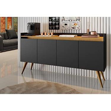 Imagem de Aparador Buffet Gold De Sala 4 Portas Pes Palito Preto Mel Primus