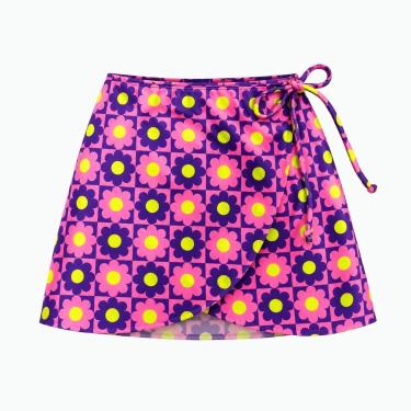 Imagem de Saia Pareô Infantil Saída de Praia Infantil Proteção UV - Floral Roxo 