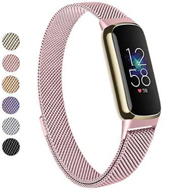 Imagem de Vanjua Pulseira de metal compatível com pulseiras Fitbit Luxe, pulseira de substituição ajustável de malha de aço inoxidável para Fitbit Luxe/Luxe Special Edition Fitness Tracker mulheres e homens (rosa rosa)