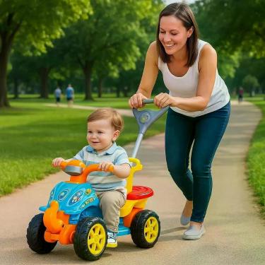 Imagem de Carrinho Passeio Infantil Quadriciclo Pedal Guia Empurrador Brinquedo 