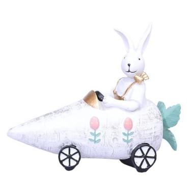 Imagem de Nishiyuenyi Resina Páscoa Bunny Cartina Figura de mesa Decoração artesanal para a decoração de bombardamento da janela 7.8x7x6.3inch, Branco