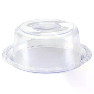 Imagem de Porta-queijo Trança para Servir Queijos e Doces Cristal Transparente Redondo com Detalhe Trançado Keita