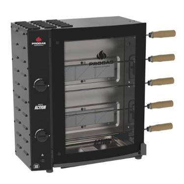 Imagem de Forno Assador Rotativo Industrial c/Infravermelho PRAC-05I - Estrutura em Aço Gás c/Controle de Chama 5 Espetos p/ 1.3Kg/ Cada - Progás Bivolt - Chave Seletora