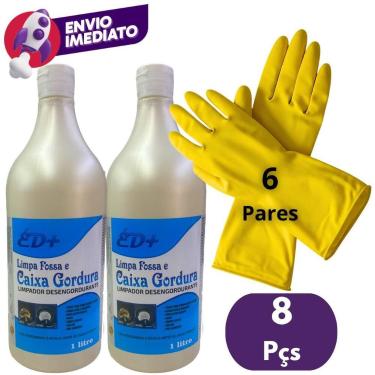 Imagem de Kit Limpa Fossa Caixa Gordura Ralo Desengordurante 1L Desentope E Luva