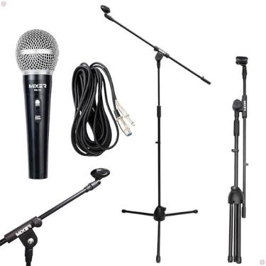 Imagem de Microfone com Cabo 3 Metros e Pedestal para Igrejas, Palestras, Karaokê, Shows, Eventos em Geral