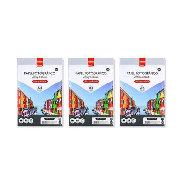 Imagem de Kit 3 Pacotes de Papel Fotográfico Glossy A4 120g Prime com 50 Folhas 