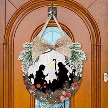 Imagem de Marsui Guirlanda de Natal para presépio de madeira, branca, rústica