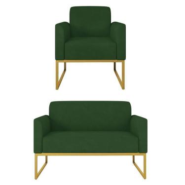 Imagem de Kit Namoradeira E Poltrona Decorativa Maressa S23 Suede Verde Ibiza