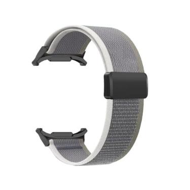 Imagem de Pulseira de substituição compatível com Samsung Galaxy Watch 7 Ultra de 47 mm para homens e mulheres, pulseira de substituição com fivela magnética elástica respirável (branca/cinza)