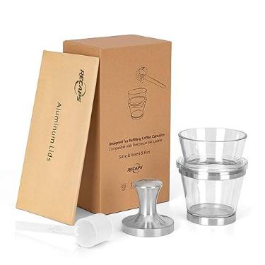 Imagem de RECAPS Kit de ferramentas de enchimento, compatível com cápsulas de café Vertuoline, refil Vertuo Pods reutilizável, filtro de café recarregável (1 adulteração, 1 suporte e 30 tampas)