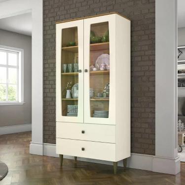 Imagem de Cristaleira 02 Portas Vidro 02 Gavetas ágata Henn Off White Nature