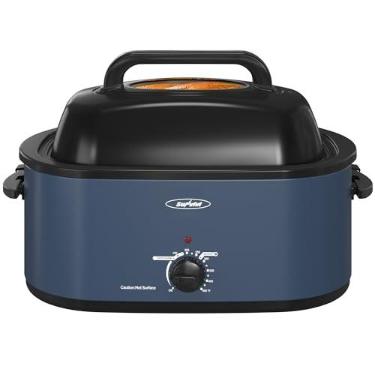 Imagem de Sunvivi - Forno torradeira elétrico com frigideira removível, forno torradeira com tampa de visualização e auto-fiação, cor azul