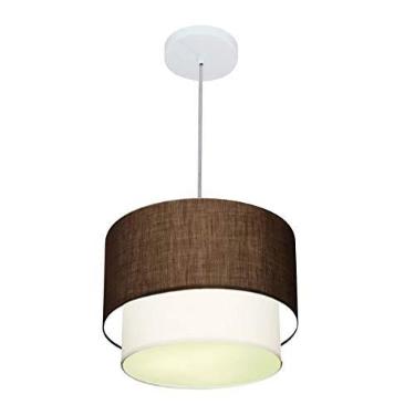 Imagem de Lustre Pendente Duplo Cúpula Tecido 25/30x25, Vivare Iluminação, Pendente4161 LCBR, Café/Branco, Pequeno