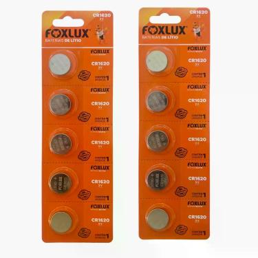Imagem de Pilha Bateria Moeda 3V CR1620 Foxlux Lítio Kit com 10