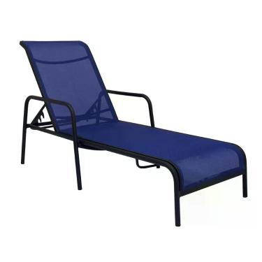 Imagem de Espreguiçadeira Modelo Sling Em Tela E Alumínio Preto/azul